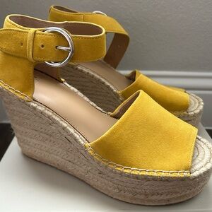 Marc Fisher Yellow Wedge Espadrilles with Ankle Strap size 8